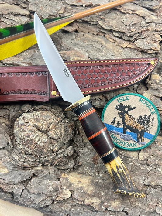 Treeman 5" Deer & Trout AEB-L HH Old School Crown Stag Basket Weave Sheath