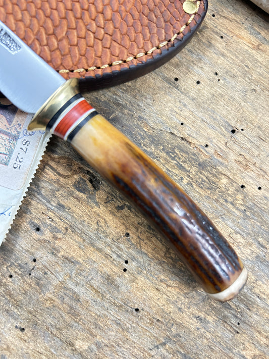 Trout Knife AEB-L  120 Year Old Stag Mammoth Butt cap Beavertail sheath