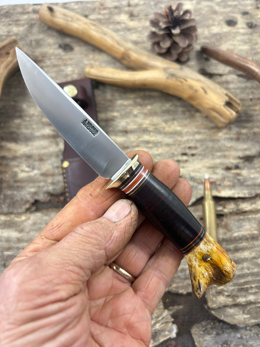 Treeman Trout & Deer Knife AEB-L Stainless HH Pinned white tail  Stag Butt