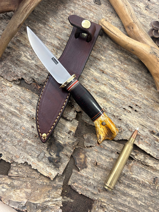 Treeman Trout & Deer Knife AEB-L Stainless HH Pinned white tail  Stag Butt