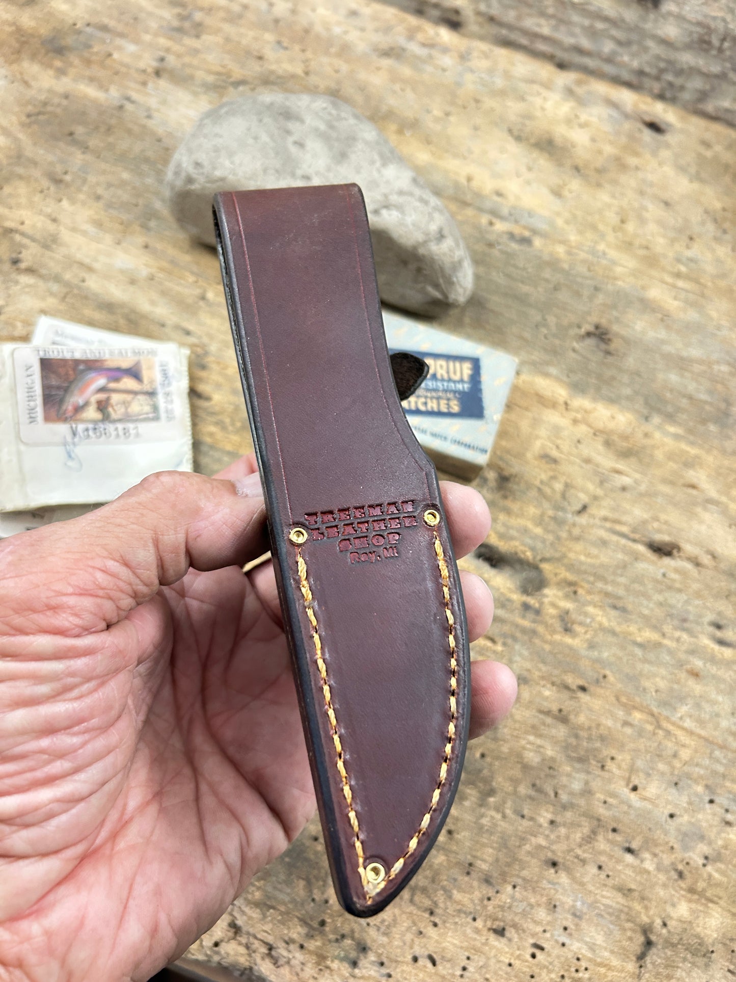 Trout Knife AEB-L  120 Year Old Stag Mammoth Butt cap Beavertail sheath