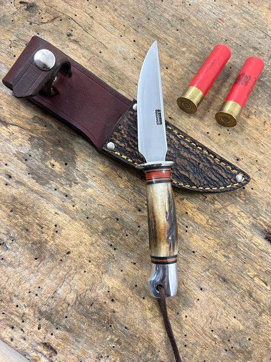 Treeman Trout Knife AEB-L Stainless Nickel Stag Aluminum Butt Shark Sheath