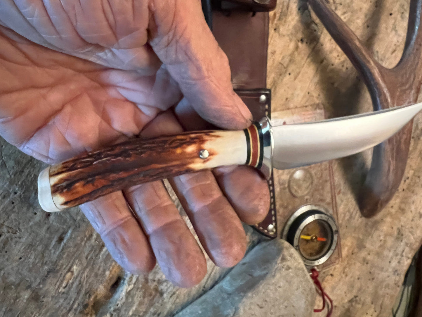 Treeman Trout Knife Real RED STAG Hippo Tooth Butt Cap