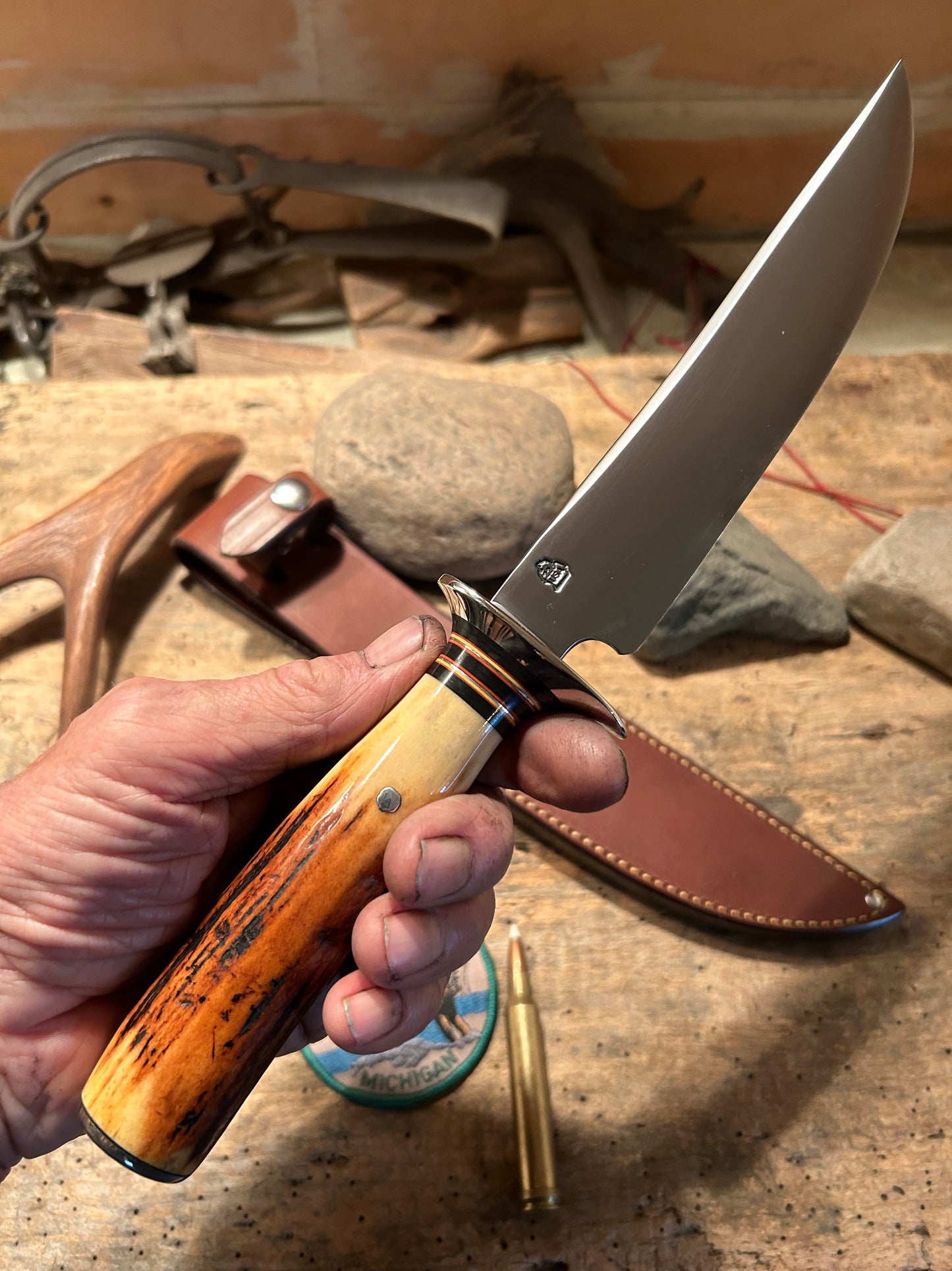 J. Behring Handmade Stag Camp Fighter 7" Blade Killer Old Stag